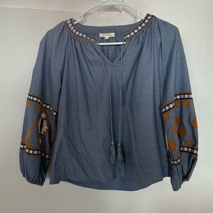 Rebellion, Size Small, long sleeve cute top with embroided pattern